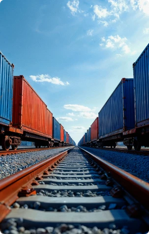 Contenedores de tren en una terminal de tránsito internacional